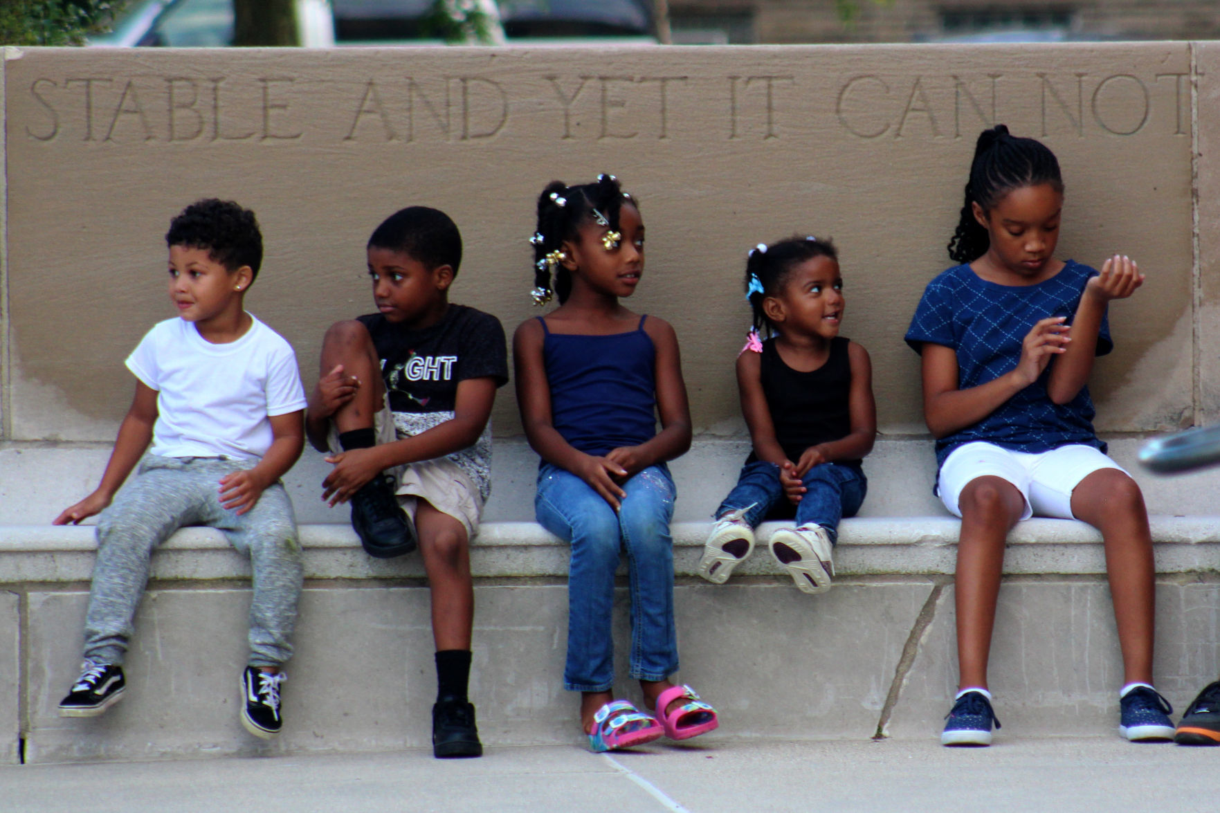 Five kids outside the courthouse